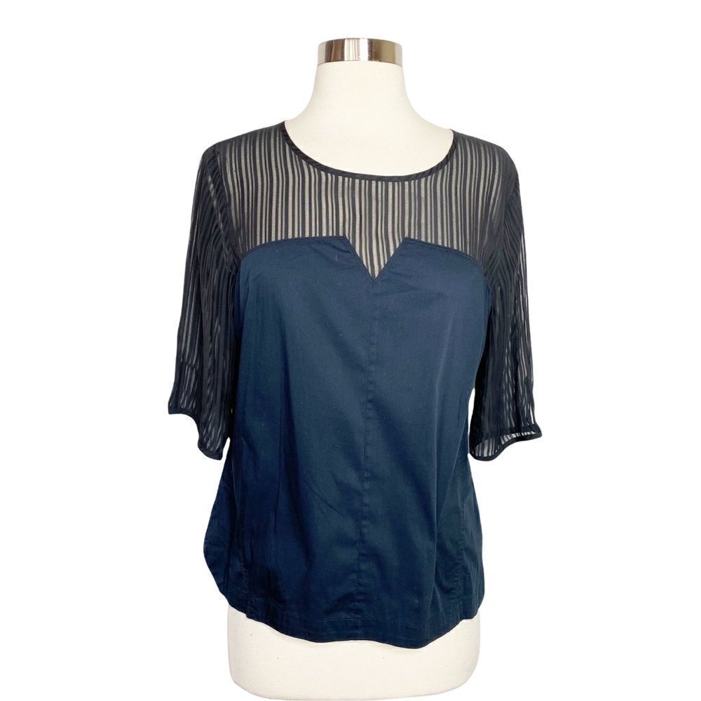 Robert Rodriguez Womens Dahlia Mesh Blouse Size Small Black Sheer Panel